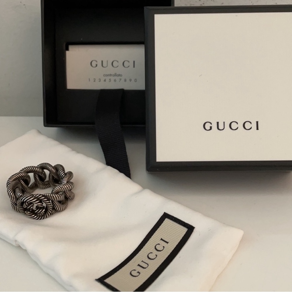 GUCCI UNISEX INTERLOCKING G GOURMETTE STERLING SILVER RING AUTHENTIC πππ - Picture 15 of 15